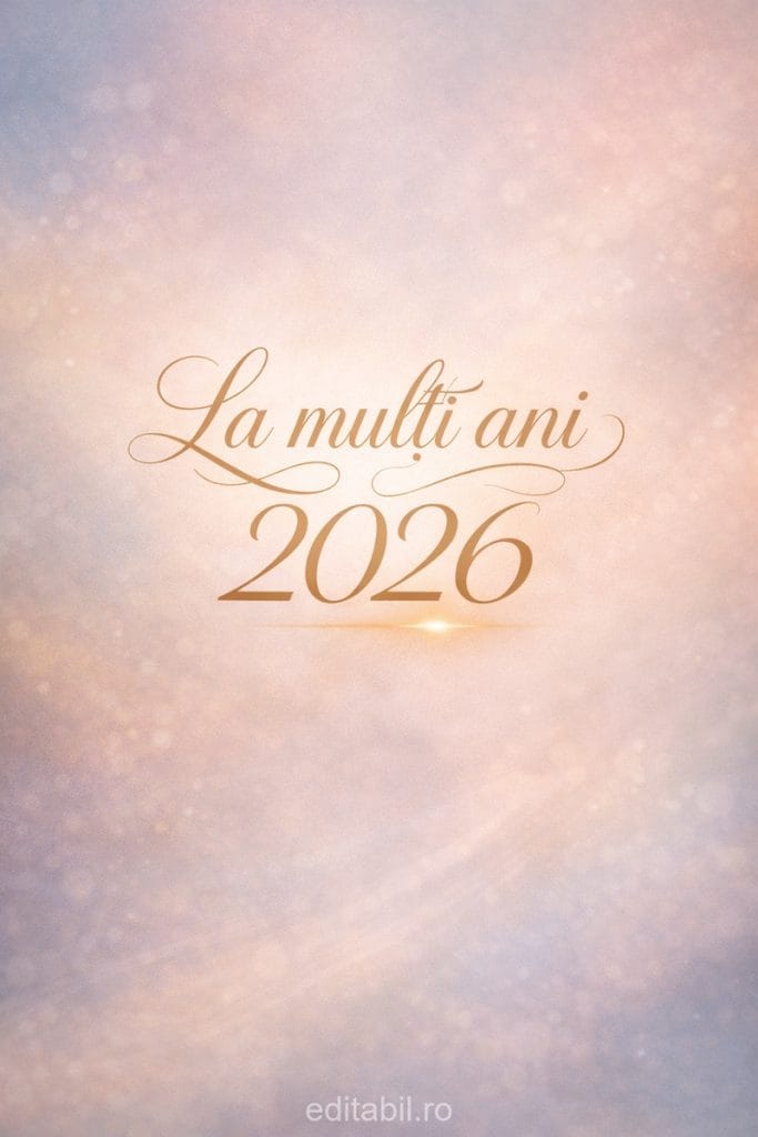 Fundal liniștit, culori calde și text La mulți ani 2026, stare de pace și optimism