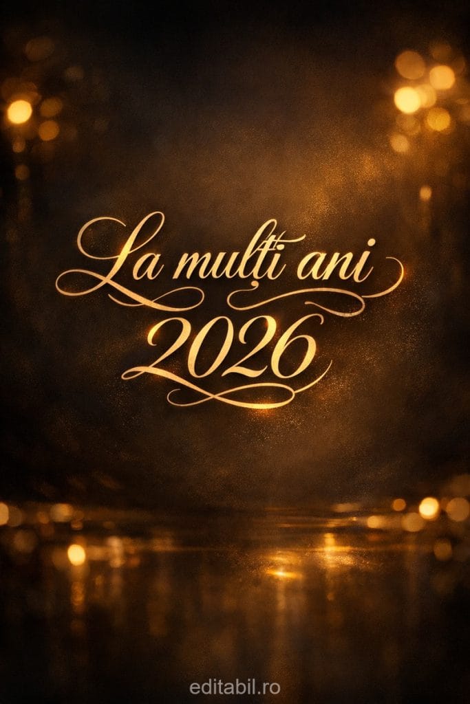 Design modern premium cu text La mulți ani 2026, tonuri închise și lumină subtilă