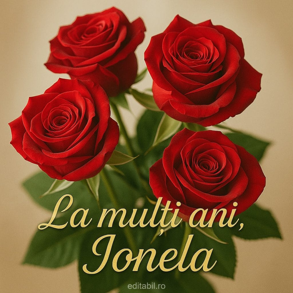 Felicitare romantică pentru Ionela cu trandafiri roșii.