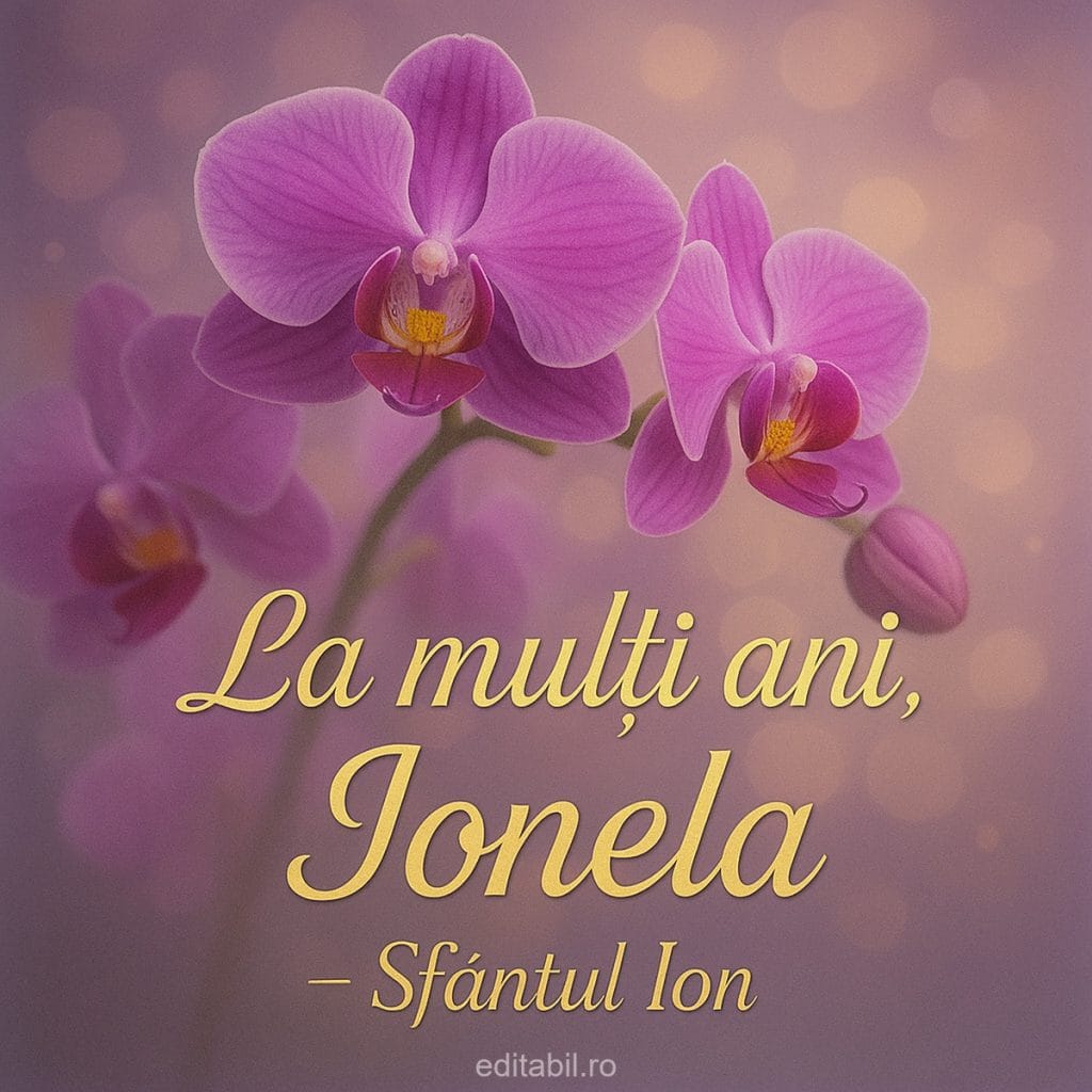 Felicitare cu orhidee mov pentru Ionela.