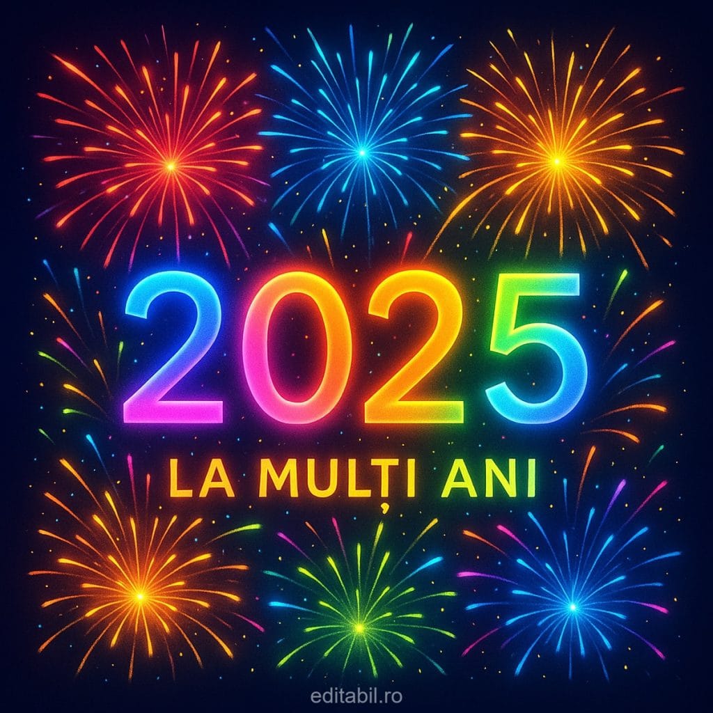 Glitter multicolor și mesaj La mulți ani 2025