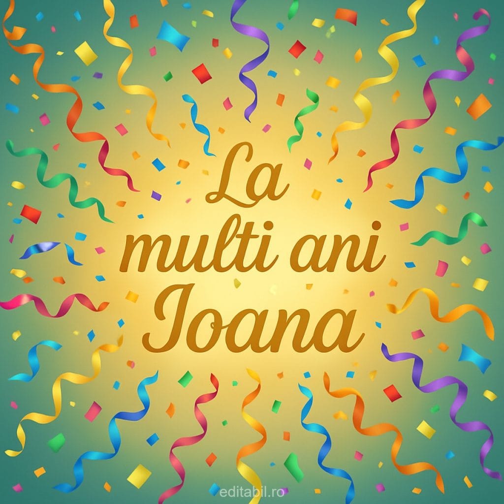 Imagine festivă cu confetti și text La mulți ani Ioana.