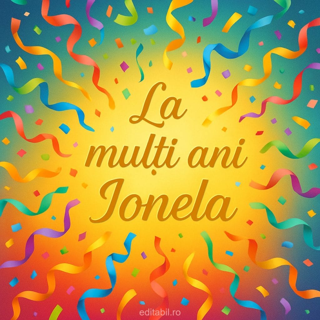 Imagine festivă cu confetti pentru Ionela.