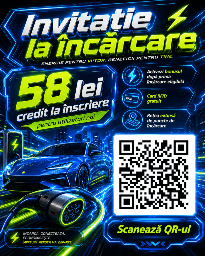 Recomandare Electroverse cu 58 lei credit și card RFID gratuit pentru încărcarea electrică