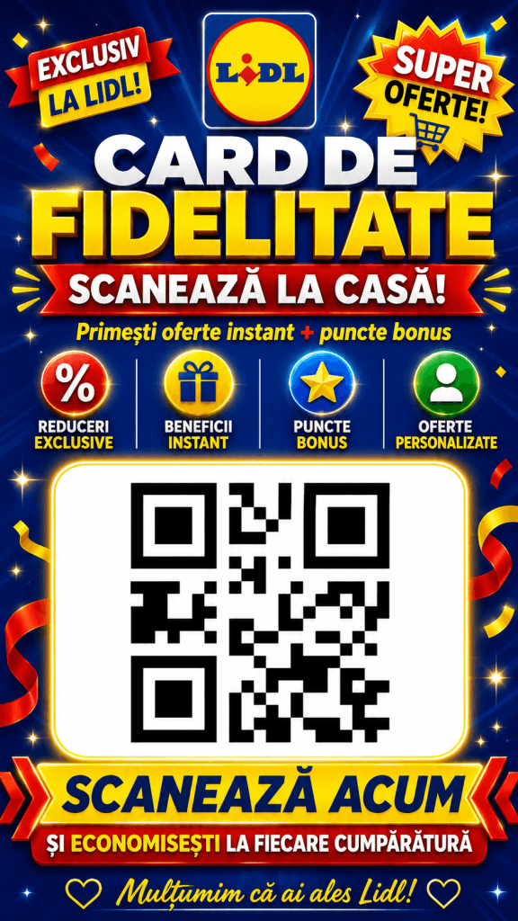 Imagine card fidelitate Lidl Plus cu QR mare pentru casa de marcat