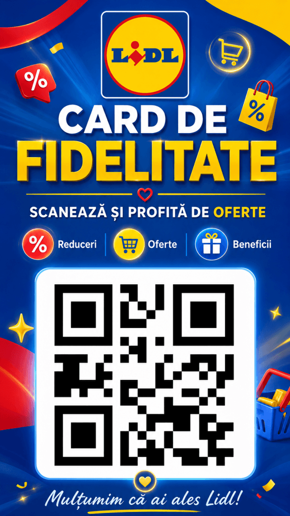 Cod QR din aplicația Lidl Plus pentru activarea cupoanelor și reducerilor în magazin