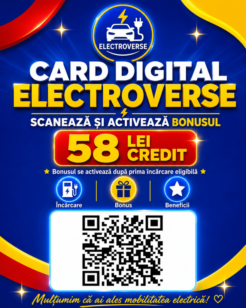 Invitație Electroverse cu 58 lei credit la înscriere pentru utilizatori de vehicule electrice