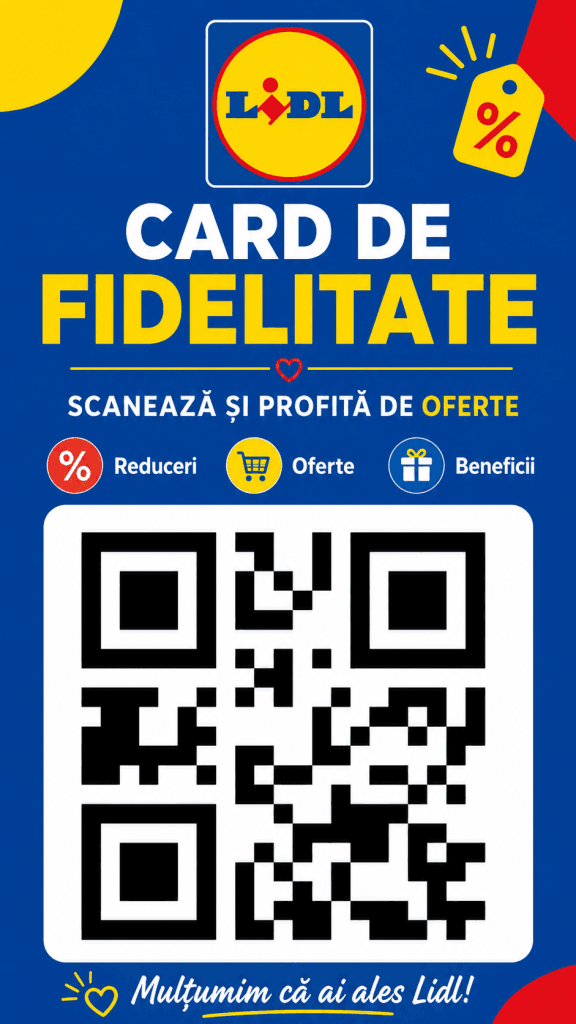 Cod QR din aplicația Lidl Plus pentru economii și beneficii la cumpărăturile din magazin