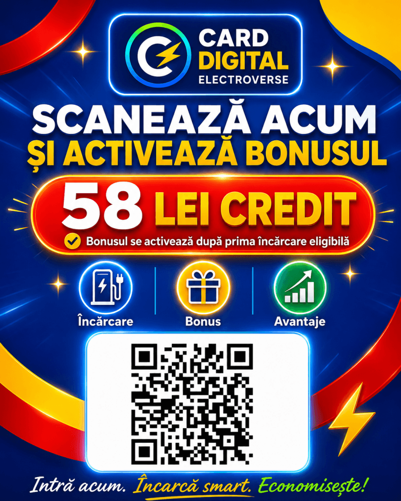 Ofertă Electroverse de 58 lei credit pentru utilizarea stațiilor de încărcare pentru mașini electrice